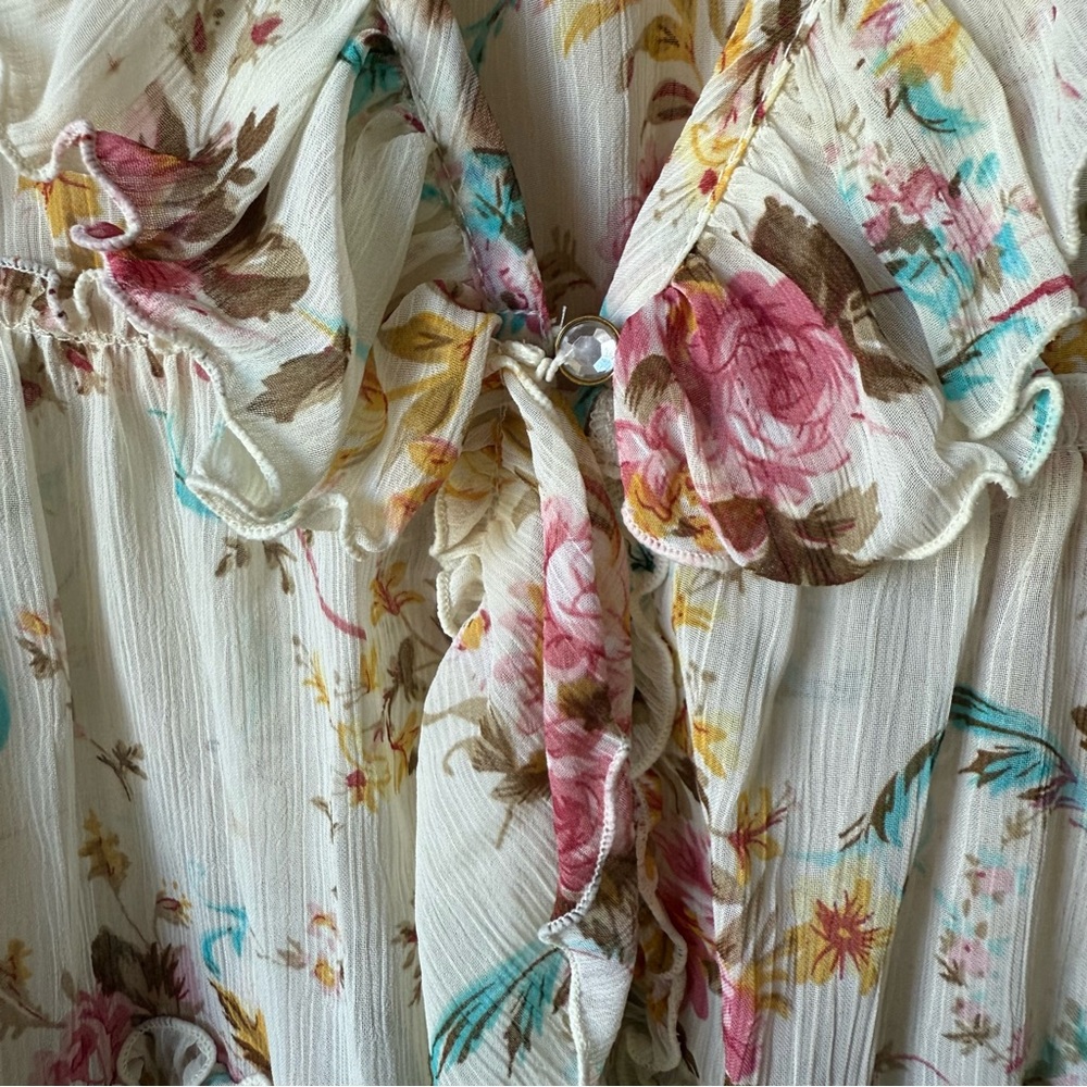 Japanese Brand Axes Femme Floral Ruffle Tunic Blouse - Picture 5 of 5